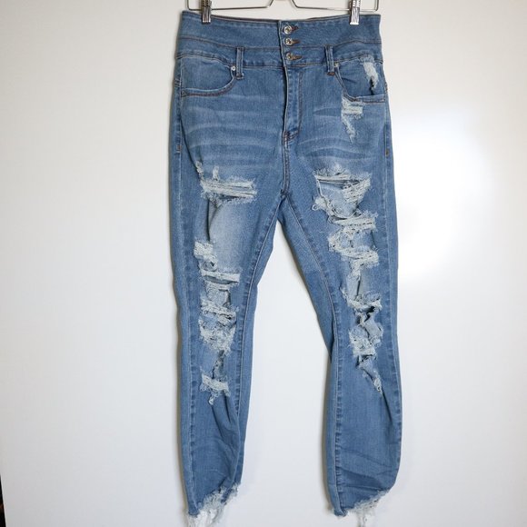 F21 Push-up Butt Shaping High Waist Stretchy Destroyed Jeans 31 XL - Picture 3 of 9